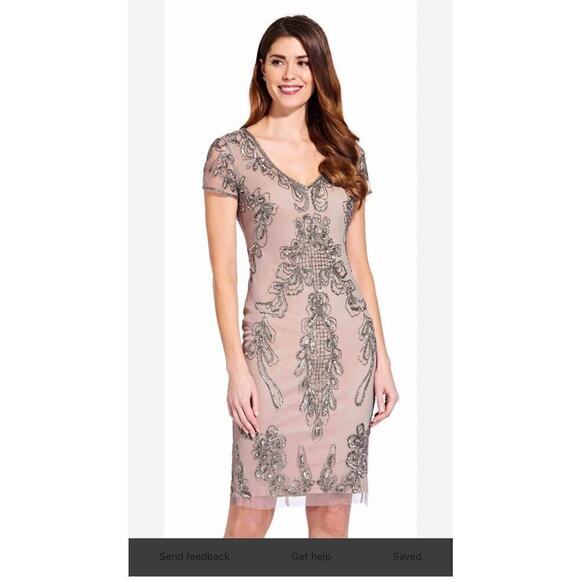 Adrianna Papell Women’s Beaded Mesh Cocktail Dress / Size-8 - Picture 15 of 16